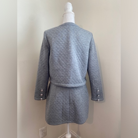 Aqua Two- Piece Set Quilted Cropped Jacket and Skirt Heather Gray Sz M - Picture 4 of 8